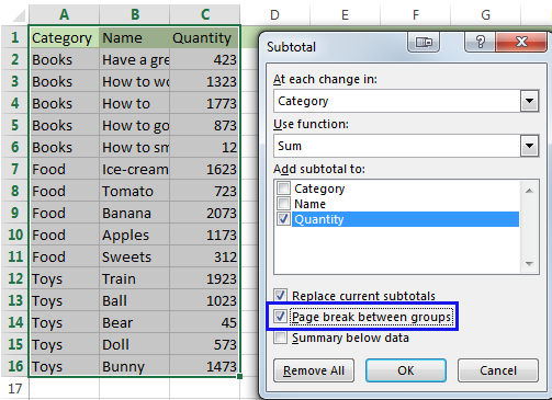 Sử dụng hàm Subtotal để chèn ngắt trang trong Excel Sử dụng hàm Subtotal để chèn ngắt trang trong Excel